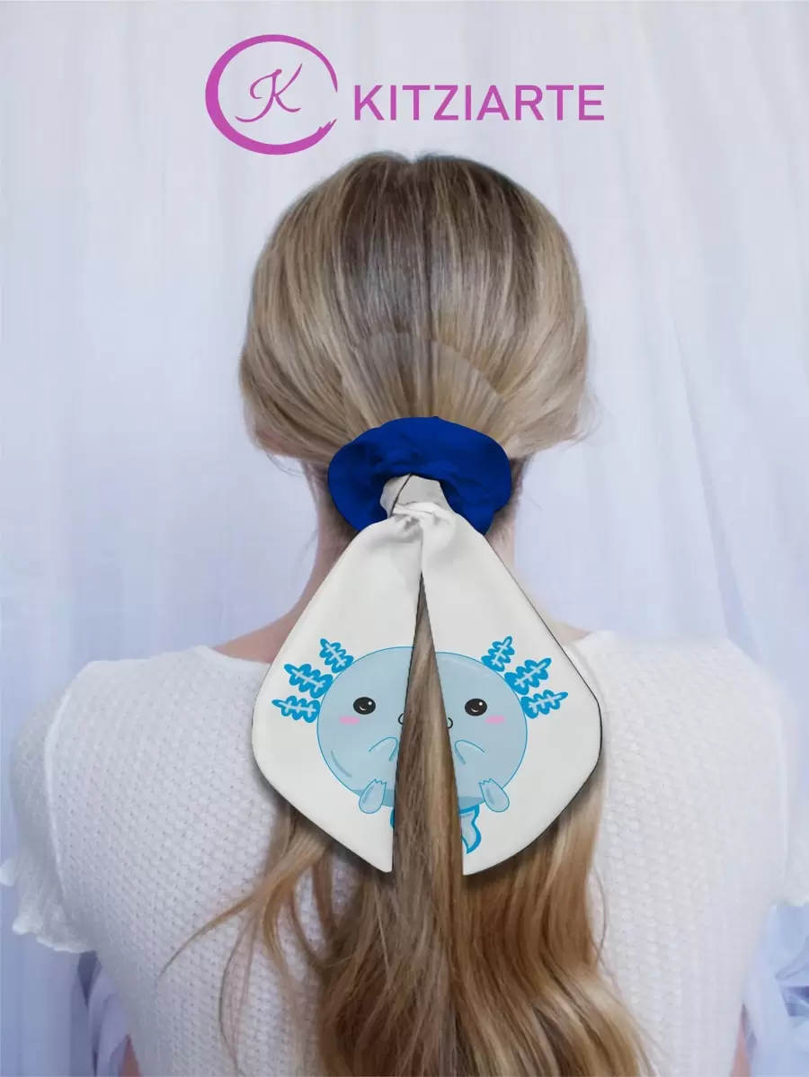 Blue Axolotl Scrinchie - White - View 1