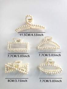5-Piece Women's Pearl Hair Claw Set, Faux Pearl Hair Claw Set, Simple And Casual Pearl Element Hair Accessory, Hair Grabbing Without Damaging The Hair Clip, Simple Style Accessory, Home Hair Grabbing, New Year's And Travel Clothing Hair Accessory, As A Gift Multi Piece Pearl Hair Claw Set, Suitable For Various Hair Sizes Of Thick And Thin,Valentine's Day Couples As A Gift Hair Accessories Hair Clips Hair Jaw Clip Hair Clamps Hair Clutch Hair Catcher Clip