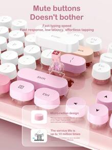 Cartoon Style Wireless Keyboard And Mouse Set, Cute And Suitable For Office And Home Use, Highly Attractive Value Retro Keyboard For Girls - Blue - View 4