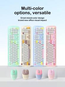 Cartoon Style Wireless Keyboard And Mouse Set, Cute And Suitable For Office And Home Use, Highly Attractive Value Retro Keyboard For Girls - Blue - View 7