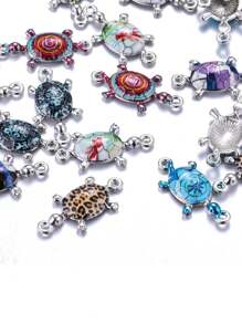 10pcs Mixed Color Sold Printed Oil Drip Alloy Turtle Pendant, Double Hole Connector For Diy Bracelet And Necklace Making - Multicolor - View 4