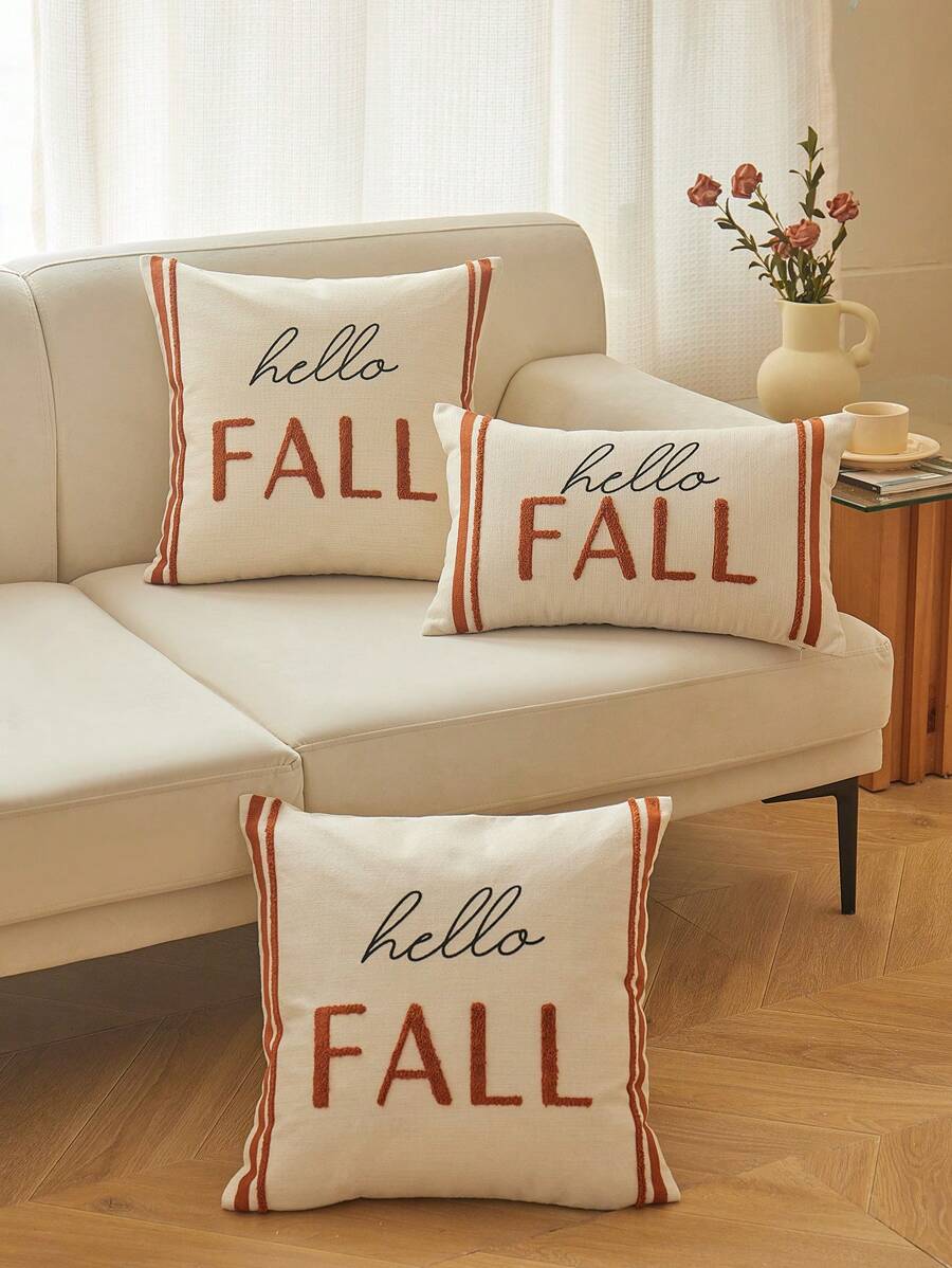 Hello Autumn Letter Embroidery Pillow Cover (1 Piece), Home Decor, Autumn & Winter Style - Multicolor - View 1