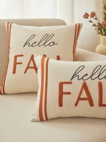 Hello Autumn Letter Embroidery Pillow Cover (1 Piece), Home Decor, Autumn & Winter Style - Multicolor - View 3