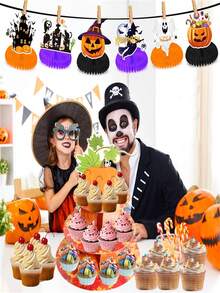 1入組秋季南瓜造型3層馬卡龍蛋糕架,楓葉紙板甜點支架塔,用於感恩節裝飾主題派對用品 - 如圖所示 - 查看 3