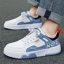 男士运动鞋青年滑板鞋时尚百搭新款小白鞋街拍圆头平底防滑透气pu皮面休闲运动鞋 - 藍色 - 查看 7