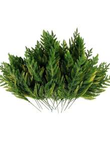 17 厘米 7 叉人造松枝逼真圣诞松针 DIY 花环场景装饰节日配件礼品盒装饰生日派对（10 件），圣诞节 - 綠色 - 查看 4