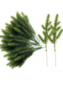 17 厘米 7 叉人造松枝逼真圣诞松针 DIY 花环场景装饰节日配件礼品盒装饰生日派对（10 件），圣诞节 - 綠色 - 查看 2