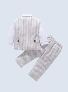 BOARNSEORL 2 件套男婴绅士服装套装，长袖衬衫配领结和裤子，时尚帅气，适合生日派对、婚礼、周年庆典 - 白色 - 查看 1