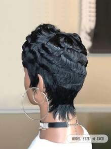 Tóc giả cắt cho phụ nữ Tóc giả xoăn Pixie ngắn có mái Tóc giả màu tự nhiên 1B Tóc giả cắt Pixie xoăn nhiều lớp ngắn Tóc giả làm bằng máy hoàn chỉnh - màu đen - Xem 4