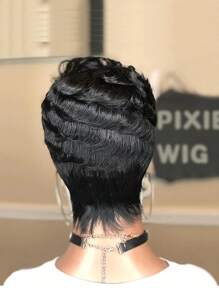 Tóc giả cắt cho phụ nữ Tóc giả xoăn Pixie ngắn có mái Tóc giả màu tự nhiên 1B Tóc giả cắt Pixie xoăn nhiều lớp ngắn Tóc giả làm bằng máy hoàn chỉnh - màu đen - Xem 5