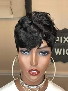 Tóc giả cắt cho phụ nữ Tóc giả xoăn Pixie ngắn có mái Tóc giả màu tự nhiên 1B Tóc giả cắt Pixie xoăn nhiều lớp ngắn Tóc giả làm bằng máy hoàn chỉnh - màu đen - Xem 1