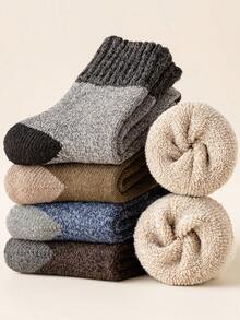 5pairs Men's Winter Thickened Cushion Warm Mid-calf Socks, Suitable For Daily Use - Multicolor - View 4