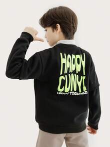 Áo nỉ dài tay 2 trong 1 có lót nhiệt thường ngày cho bé trai Tween, mùa thu/đông - màu đen - Xem 3