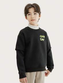 Áo nỉ dài tay 2 trong 1 có lót nhiệt thường ngày cho bé trai Tween, mùa thu/đông - màu đen - Xem 6