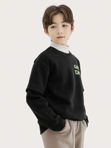 Áo nỉ dài tay 2 trong 1 có lót nhiệt thường ngày cho bé trai Tween, mùa thu/đông - màu đen - Xem 4