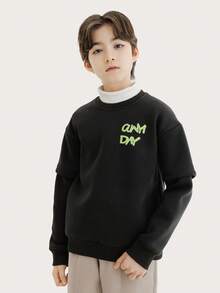 Áo nỉ dài tay 2 trong 1 có lót nhiệt thường ngày cho bé trai Tween, mùa thu/đông - màu đen - Xem 5