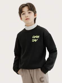 Áo nỉ dài tay 2 trong 1 có lót nhiệt thường ngày cho bé trai Tween, mùa thu/đông - màu đen - Xem 1