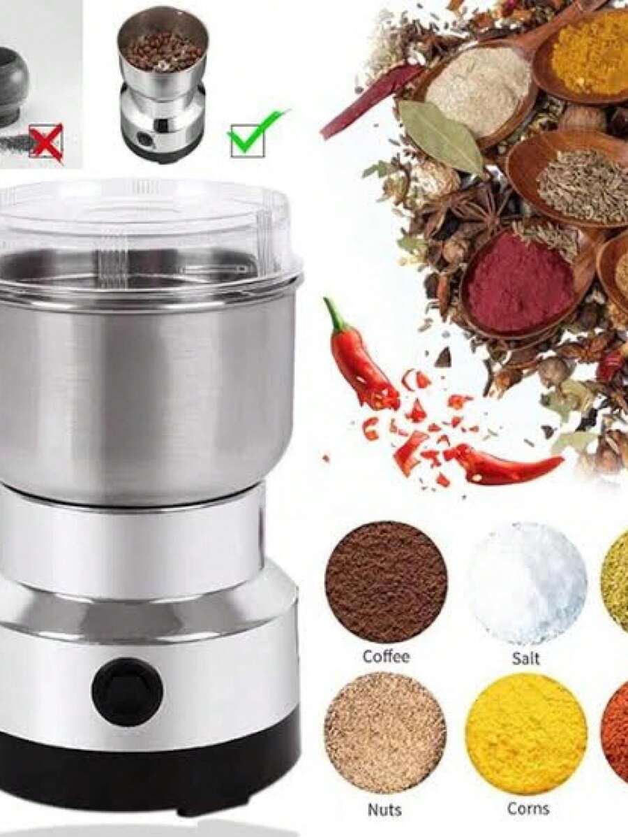 FANOVA Molinillo de Café, Molinillo de Café Eléctrico, Máquina de Café Eléctrica, Molinillo de Granos, Herramienta de Molienda Multifunción, Molinillo de Café Conveniente (110 V) - Plateado - Ver 1