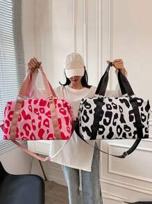 豹紋雙柄旅行袋-運動、健身和旅遊的理想之選，具有濕/乾分隔功能 - 粉色 - 查看 5