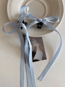 2 件装女士时尚蓝色长丝丝带蝴蝶结发夹，小号甜美优雅涤纶发饰弹力发夹蝴蝶飘带优雅头饰，送给女士的可爱礼物 - 藍色 - 查看 3