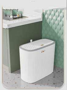 1入組家用窄空間按壓式垃圾桶,帶蓋適用於客廳、廚房和浴室 - 白色 - 查看 3