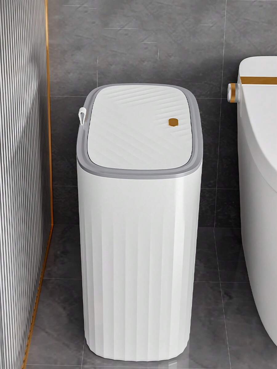 1入組家用窄空間按壓式垃圾桶,帶蓋適用於客廳、廚房和浴室 - 白色 - 查看 1