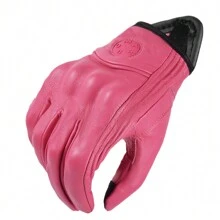 复古真皮女士摩托车手套 粉色电动自行车手套 摩托车手套 自行车骑行手套 - 粉色 - 查看 3