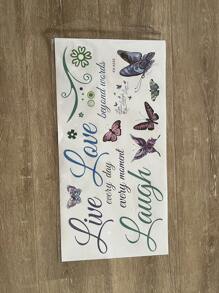 1 件自粘 PVC 墙贴，创意标语蝴蝶图形防水墙贴，适用于客厅，贴纸，墙贴，乙烯基贴花，用于家庭装饰，春季装饰品让您的家焕然一新，拉玛装饰贴纸礼物生日毕业