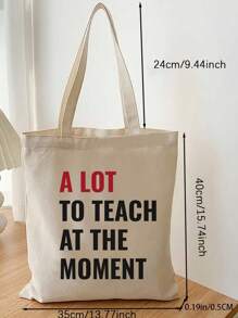 1入組 A Lot To Teach At The Moment 時尚印花帆布手提袋禮品袋教師節返校禮品袋 - 米色 - 查看 2