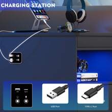 Lvifur Nightstand with Charging Station and USB Port, Night Stand Side Table with Auto Sensor LED 3 Color Dimmable Gun Shelf with Lock, Modern Bedside Table for Bedroom Furniture
