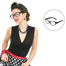 50 年代服装配饰，1950 年代化装舞会猫眼眼镜波尔卡圆点头巾领带头带耳环女士油脂化装舞会女士 1950 年代复古派对装饰，黑色