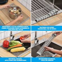 1 Piece Stainless Steel Sink Drain Rack, Expandable Kitchen Sink Shelf Dish Drainer Mat For Kitchen Storage - Dark Grey - View 5