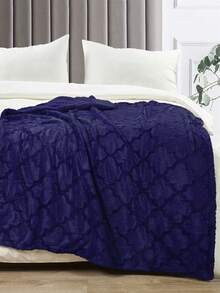 1pc Navy Blue Ogee Quatrefoil Plush Soft Luxury Throw Blanket(2 Sizes Options: 50" x 60" and 60" x 80"), Fuzzy Fluffy Couch Chair Bed Cover for Living Room Bedroom - Màu xanh hải quân - Xem 5