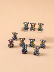 chenming 9入組帶直孔的亞克力小熊珠,非常適合日常穿戴diy項鍊和珠寶製作批發 - 黑色 - 查看 4