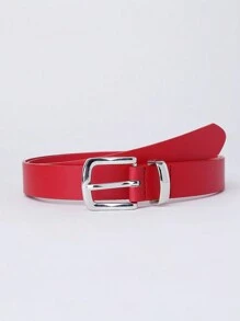 1 pieza Cinturón rojo minimalista y de moda con hebilla plateada y anillo de aleación plateada, para verano, escuela, otoño, Halloween