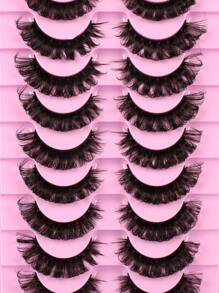10 对 6-16 毫米俄罗斯条状睫毛蓬松水貂睫毛 3D 假睫毛俄罗斯卷睫毛假睫毛戏剧凌乱水貂睫毛纤长狐狸眼提升效果睫毛延长套装全睫毛条，可拉长和丰盈眼角美容化妆条状睫毛，睫毛，睫毛，假睫毛 - 黑色 - 查看 6
