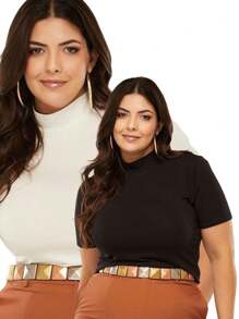 Plus Size Women Tops - 黑與白 - 查看 2