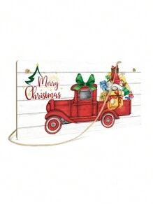 Putuo Decor 1 pezzo Cartello in legno rosso a forma di camion dell'albero di Natale, regalo per feste di Natale, targa da appendere per decorazione di pareti di casa, camino, caffetteria, ufficio, soggiorno, dimensioni 10 x 20 cm - Verde militare - Visualizzare 1