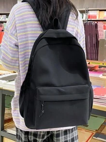 1 Piece Simple Solid Girls Rucksack Backpack Schoolbag For Teen Travel Knapsack Casual Backpack - Black - View 4