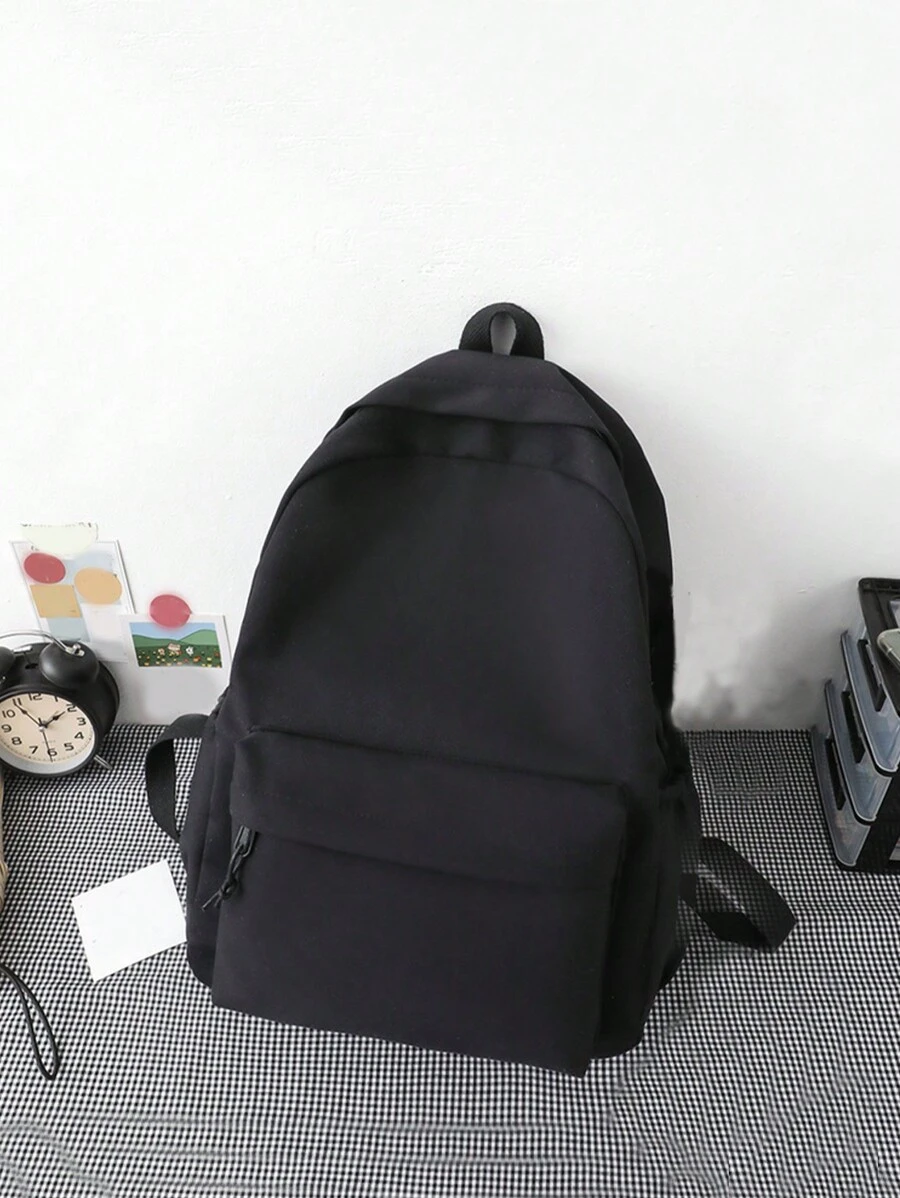 1 Piece Simple Solid Girls Rucksack Backpack Schoolbag For Teen Travel Knapsack Casual Backpack - Black - View 1