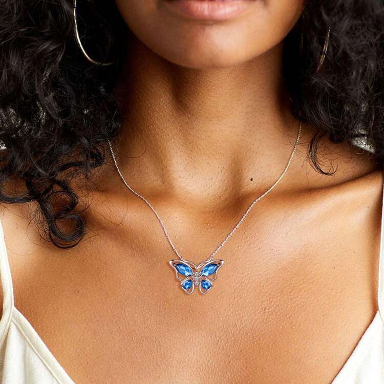 1pc Blue Butterfly Necklace For Women Girls, Sapphire Zirconia