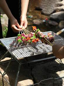 1PC Portable Camping Charcoal Grill with Carrying Bag for Backpacking / Stainless Steel Grill / Outdoor Stove Burner / Hiking Travel Picnic BBQ - Silver - View 5