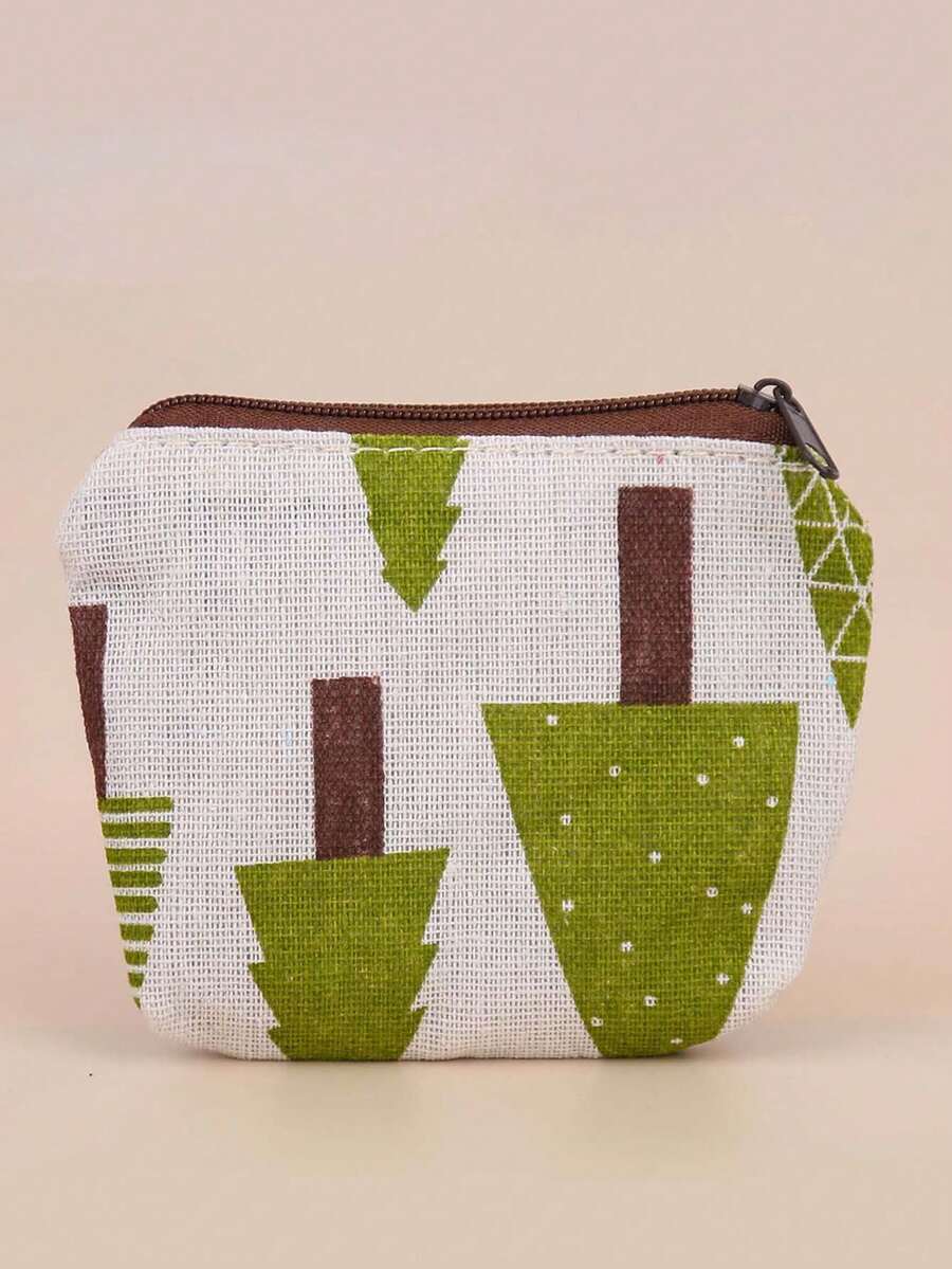 1 Pieza Monedero De Tela Con Estampado De Árbol - Blanco - Ver 1