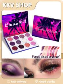 Paleta de sombras de ojos brillantes de 12 colores, Paleta de maquillaje rosa púrpura, Paleta de sombras de ojos brillantes en polvo de sirena brillante - Morado - Ver 1