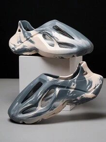 大码男士镂空一脚蹬凉鞋，夏季户外防滑沙滩运动拖鞋，厚底，适合水上活动 - 灰色 - 查看 3