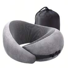 1 Almohada De Viaje De Espuma Con Memoria Para El Cuello, Suave Soporte Para La Cabeza Para Dormir, Descansar En Casa, Coche Y Avión - Gris - Ver 1