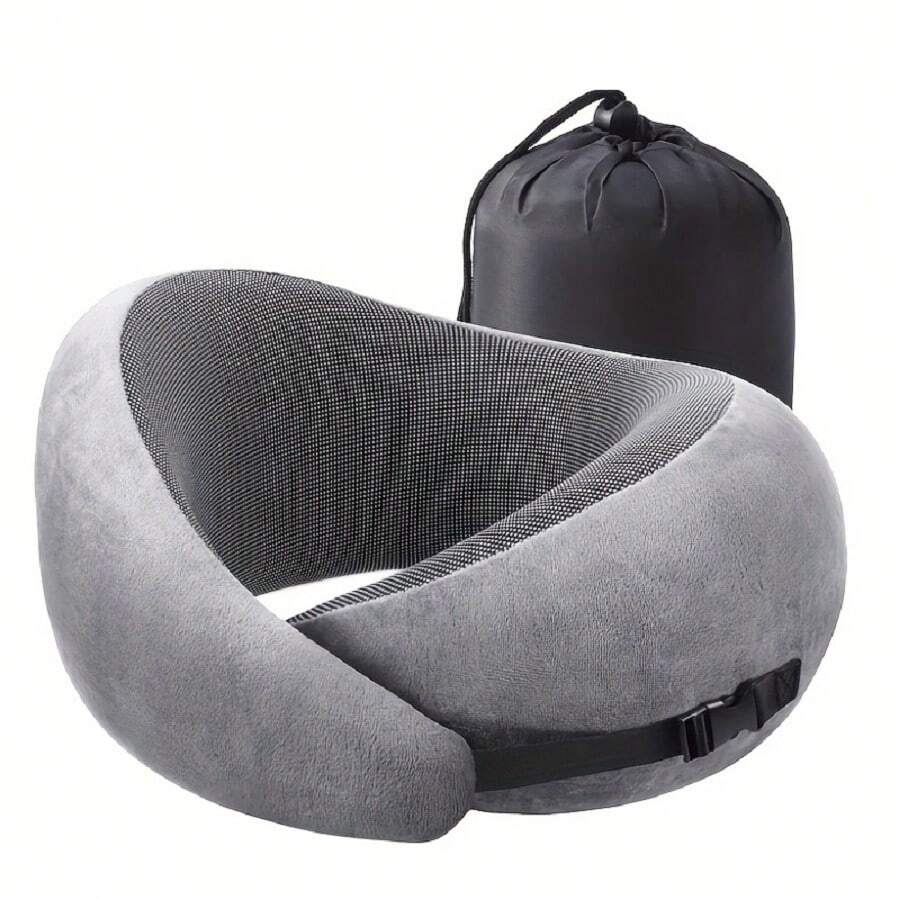 1 Almohada De Viaje De Espuma Con Memoria Para El Cuello, Suave Soporte Para La Cabeza Para Dormir, Descansar En Casa, Coche Y Avión - Gris - Ver 1