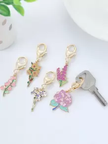 Boho 5PCS Cute Enamel Purple Rose Flower Key Ring Sweet Key Chains For Women Girls Handbag Accessories DIY Jewelry Best Friends Gifts Car Accessories Bag Charm School