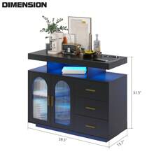 Lvifur 40" LED Buffet Cabinet with Wireless Charging Station,Auto Sensor RGB 20-Color Dimmable Sideboard with Human Body Induction,Coffee Bar Cabinet with 1 USB&Type-C Port for Living Room