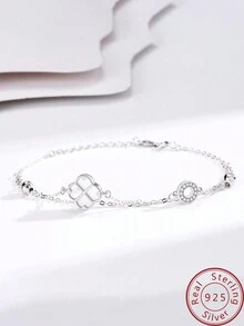 1入組白色媽媽的珍珠幸運的幸運草銀手環合適的適用於女性日常穿著